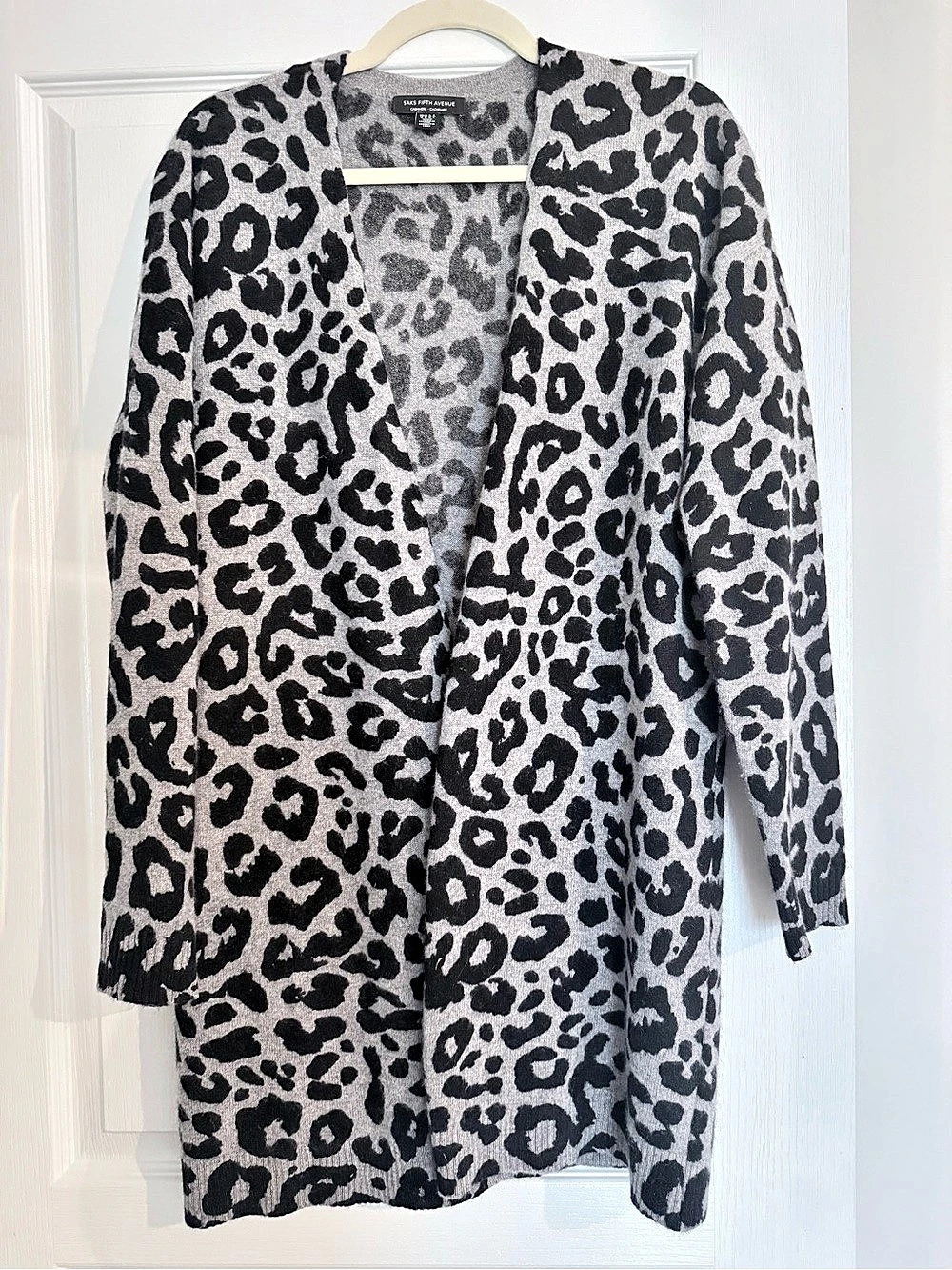 Saks Fifth Avenue Leopard Print Cashmere Cardigan Size Medium